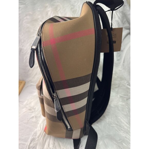 Burberry Jeff Check Canvas Backpack‎ With Zip Closure & Front Pocket